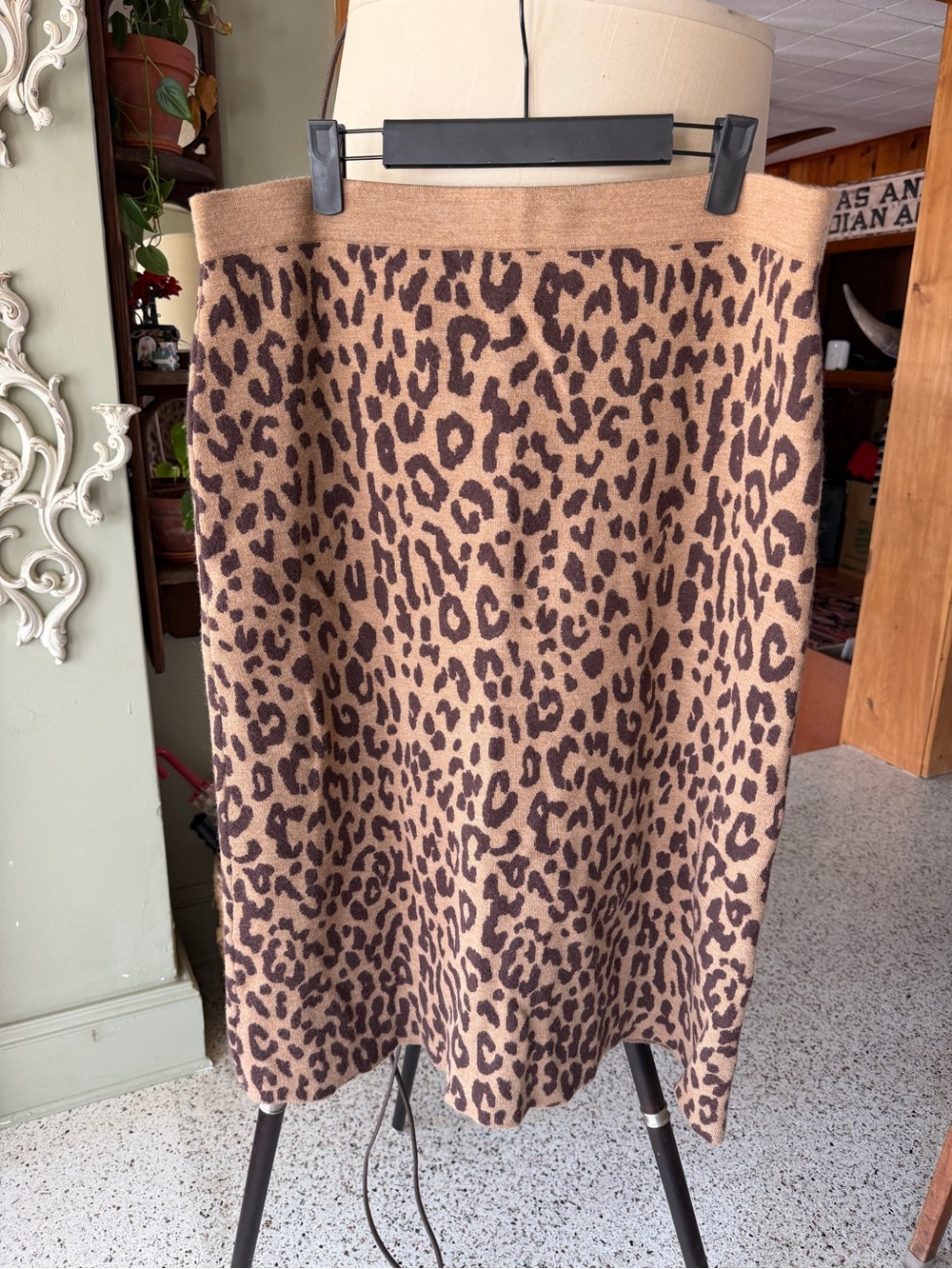 J Crew Leopard Print Knit Midi Skirt - Tan/Brown